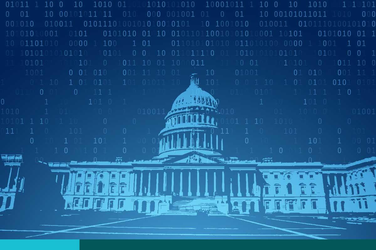 Washington, DC background with binary digits cascading