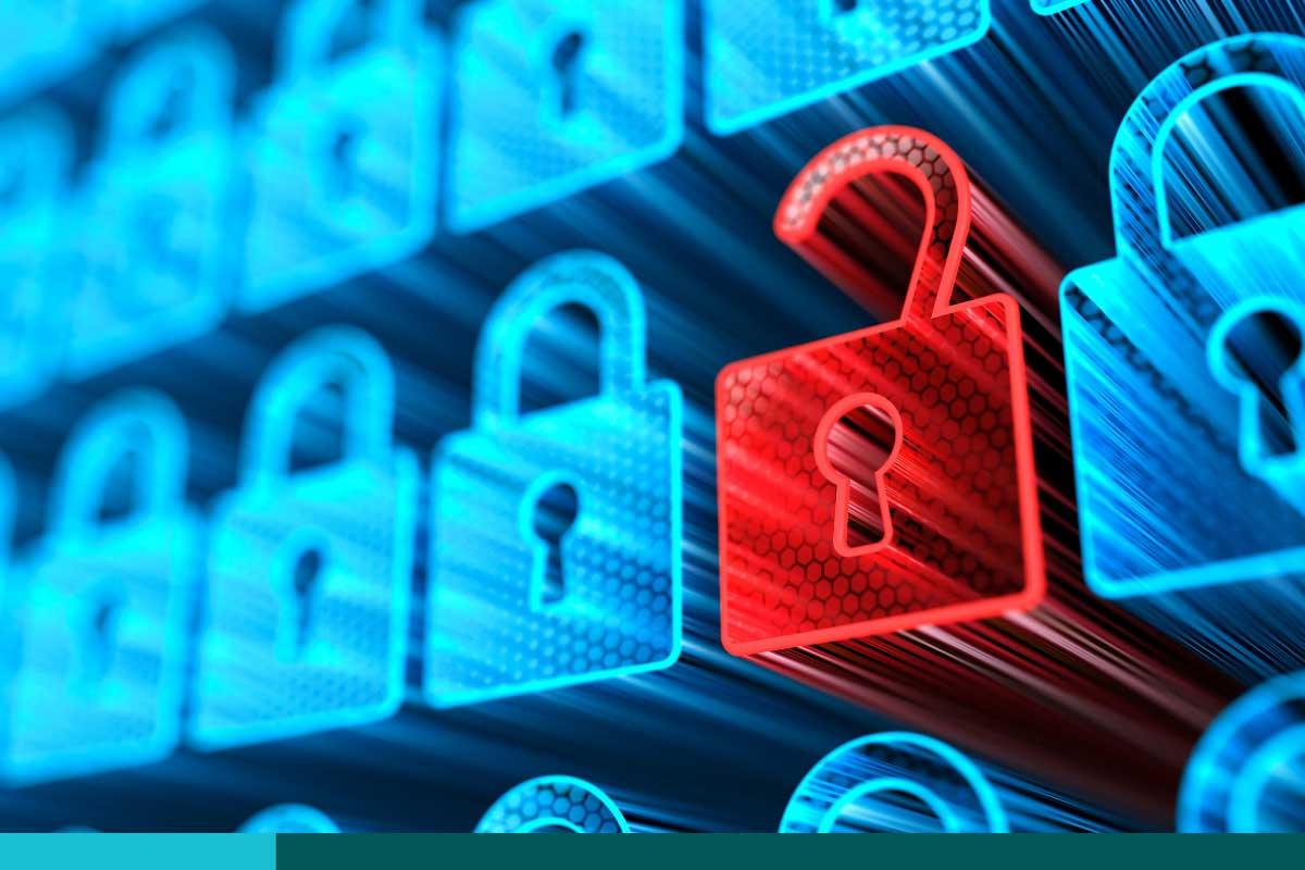 Digital Lock. Big data with encrypted computer code. Save your data. Cyber internet security and privacy concept. Database storage 3d illustration