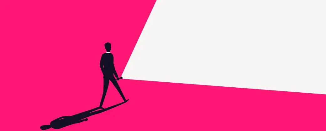 Abstract drawing of a man walking into the great unknown