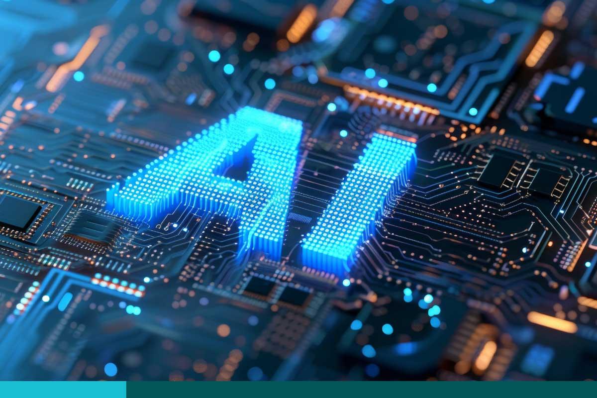 3D render AI artificial intelligence technology CPU central processor unit chipset on the printed circuit board for electronic and technology concept select focus shallow depth of field
