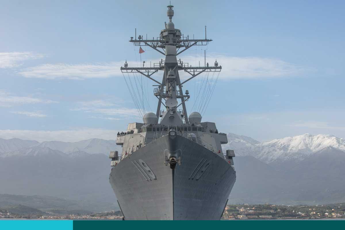 Frigate warship on the open sea