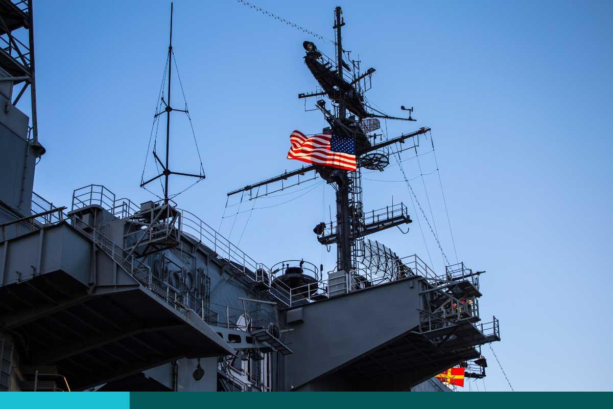 U.S. military aircraft carrier tower and control bridge