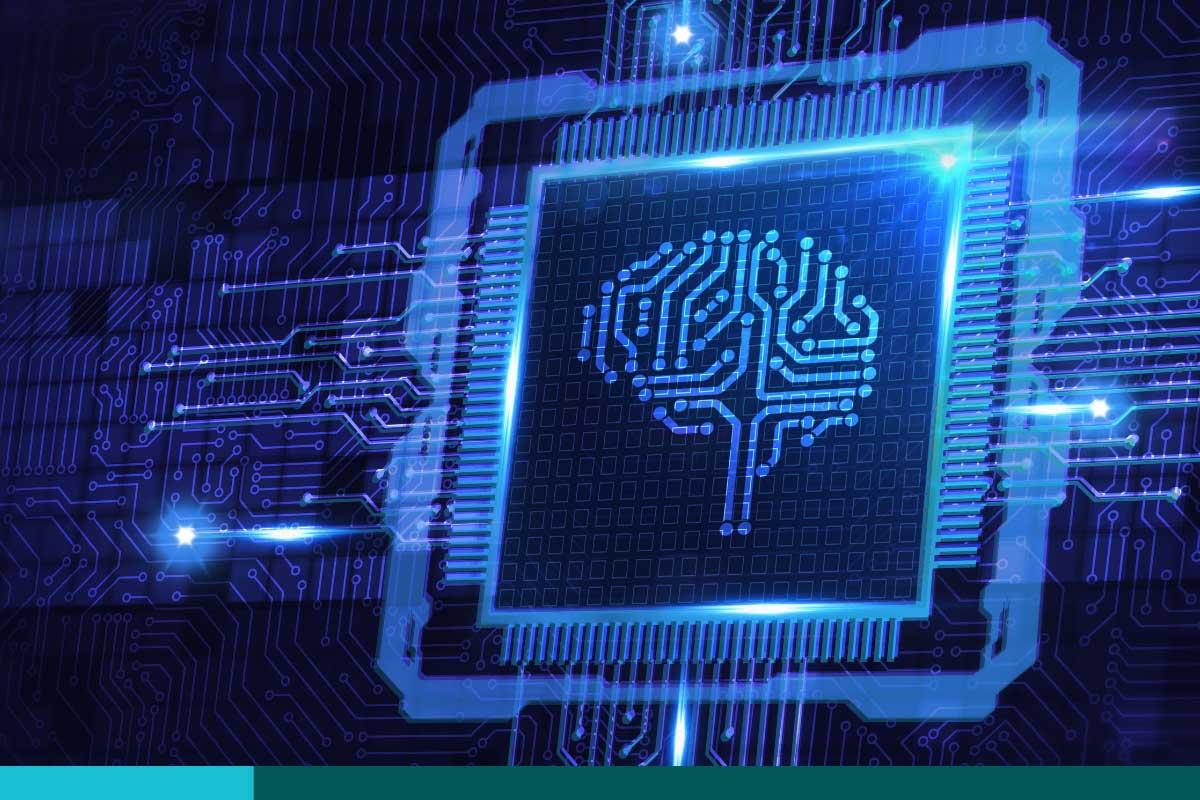 Artificial intelligence (AI), machine learning, circuit board, and modern computer technologies concept